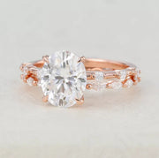 Oval Moissanite Solitaire Engagement Ring with Matching Band